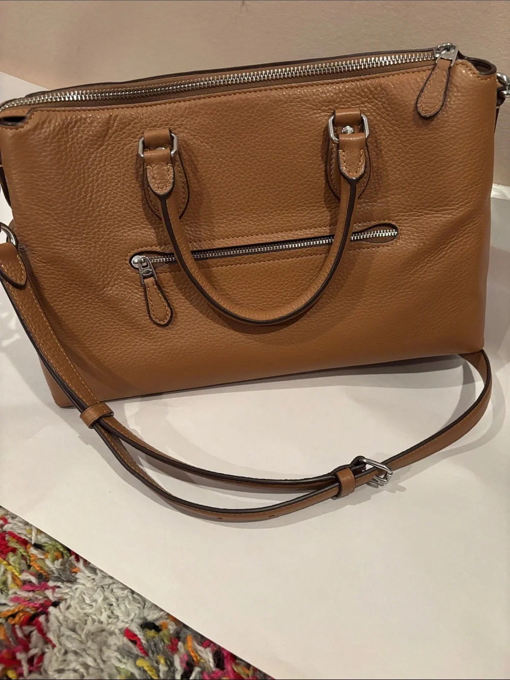 Coach Georgia Tan Pebble Leather Convertible Satchel - Coach